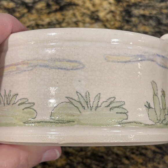 Vtg Handcrafted Lynn Gray Signed Art Pottery Desert Cactus Bowl Rim Pinch Deco - Picture 14 of 16